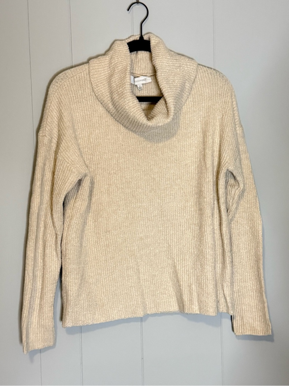 Ivory Cowl Neck Ribbed Knit Sweater